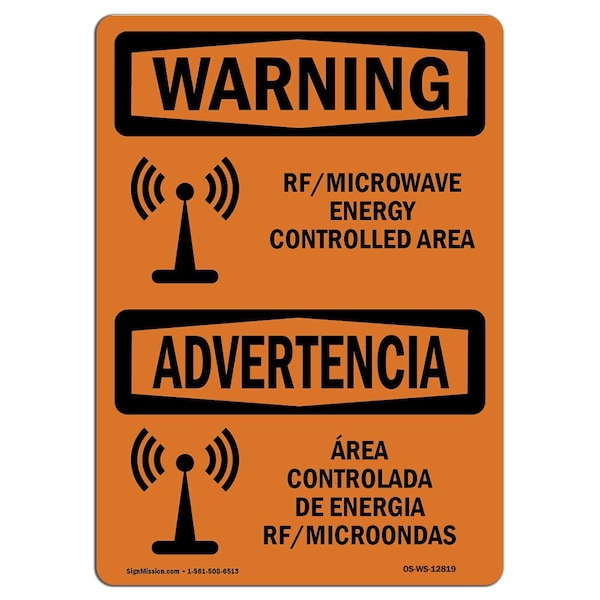 Sign, 3.5" H, 5" W, Rf Microwave Energy Controlled Area, Landscape, WS-D-35-L-12819-10PK